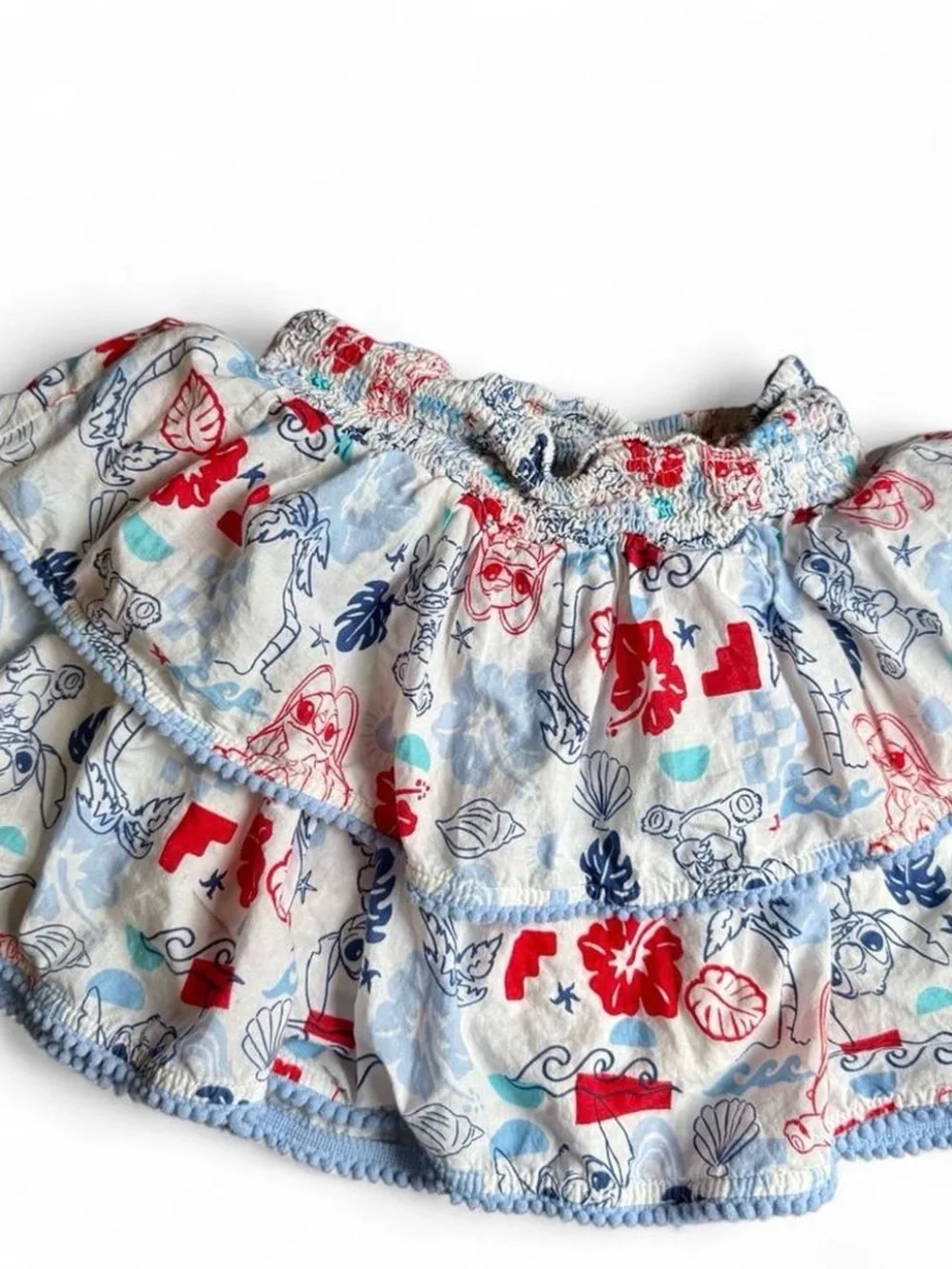 Cat & Jack White Tiered Skirt with Red and Blue Print featuring Stitch/angel